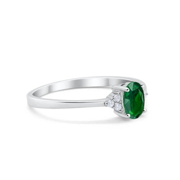 Art Deco Oval Engagement Ring Simulated Green Emerald CZ 925 Sterling Silver